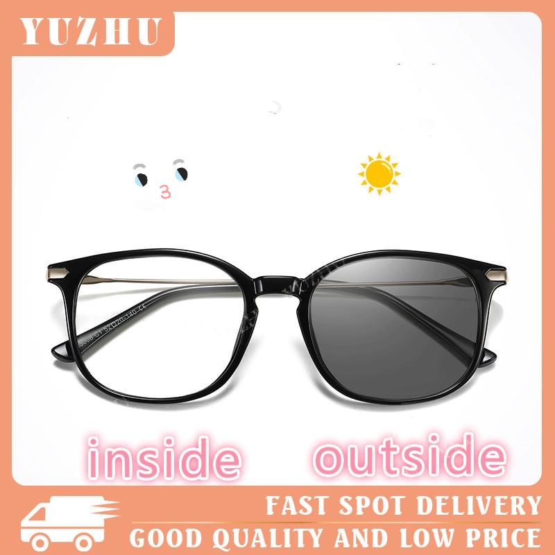 (YUZHU) COD Perubahan Warna Cahaya Anti-biru Unisex Tr Flat Mirror Retro Style Kacamata Anti UV