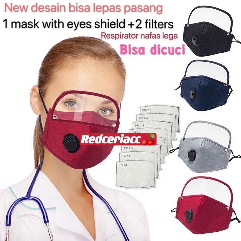 masker face shield mask katun with eyes shield respirator pm2.5