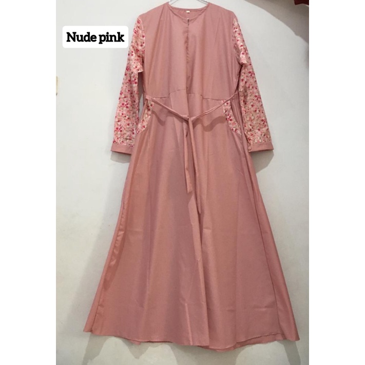 Gamis Syari Katun Jepang Motif mini Jasmine dan Toyobo ASLI Adem Lembut Warna Kalem (F3A8) Terlaris 