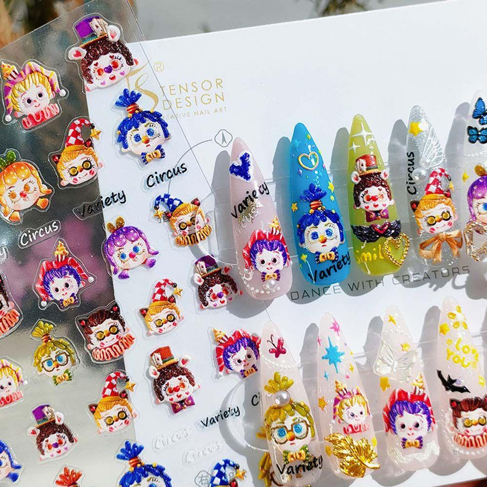 Mxbeauty Kartun Stiker Kuku Wanita Fashion Crayon Shin-chan Kodok Manikur Aksesoris Sirkus Badut Nail Art Dekorasi