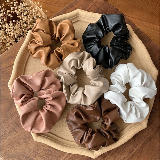 Ikat Rambut Scrunchie Korea Perempuan Dewasa Polos Bahan Kulit Sintetis Aksesoris Rambut AK200