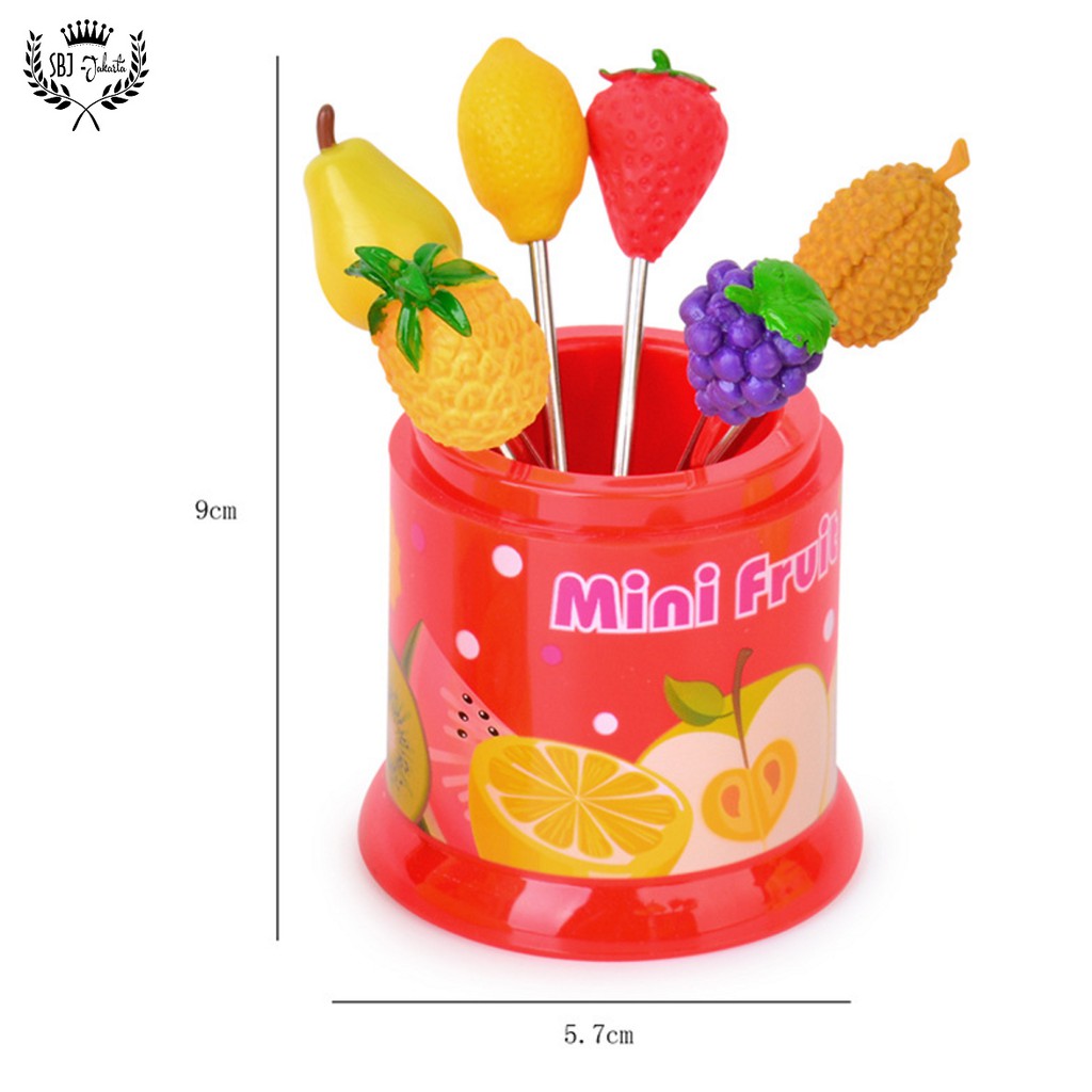 Garpu buah mini Stainless 304 Tusuk buah FRUITS FORK BOX-Motif RANDOM