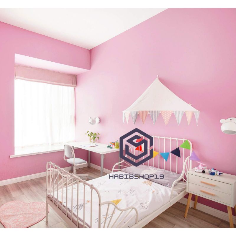 Wallpaper Sticker Dinding Embos Polos Pink 10mx45cm