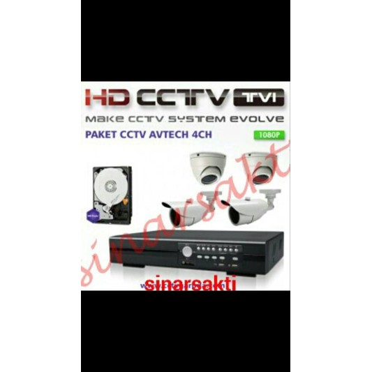 PAKET CCTV AVTECH 4 CAMERA 2MP 1080p + HDD 2TB( LENGKAP TGGL PASANG