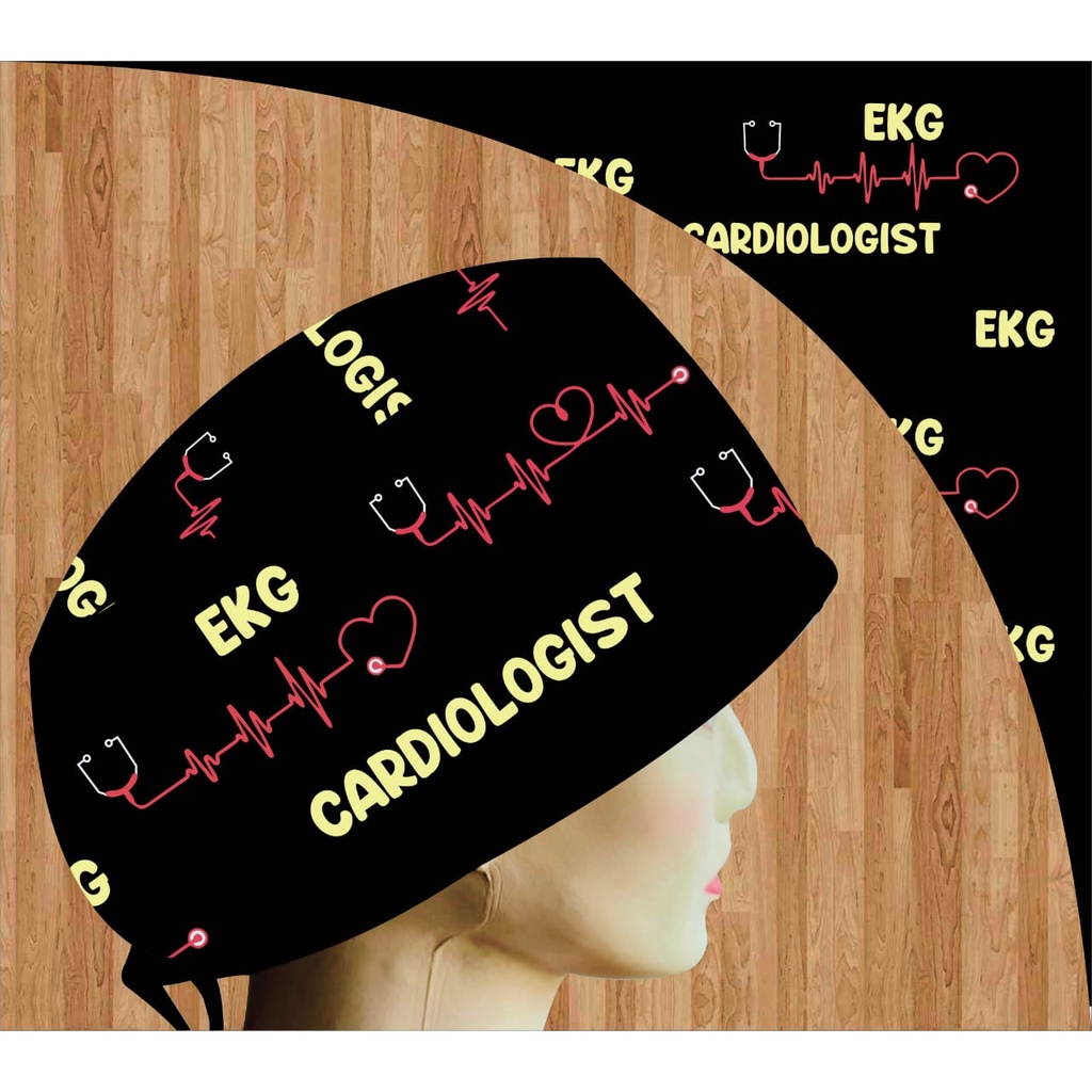 Topi Medis / Scrub Hats / Surgical Cap / Topi Dokter Cardiologist EKG