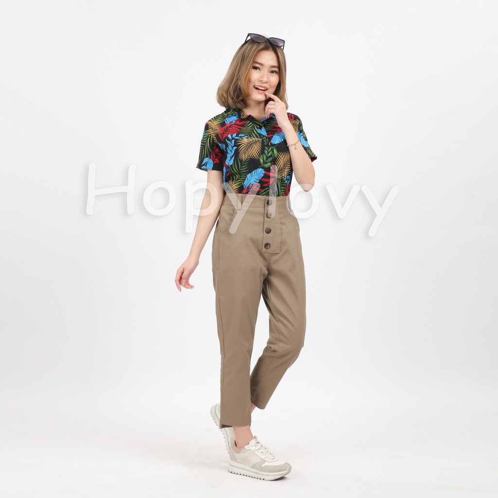 HOPYLOVY - Celana Bahan Kancing 4 Wanita Netiza Cutting Pants