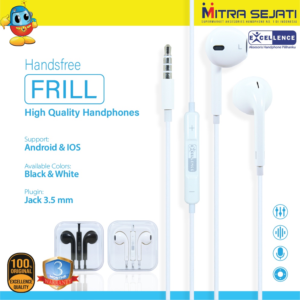 Handsfree Excellence Stereo Frill Jack 3.5mm Headset