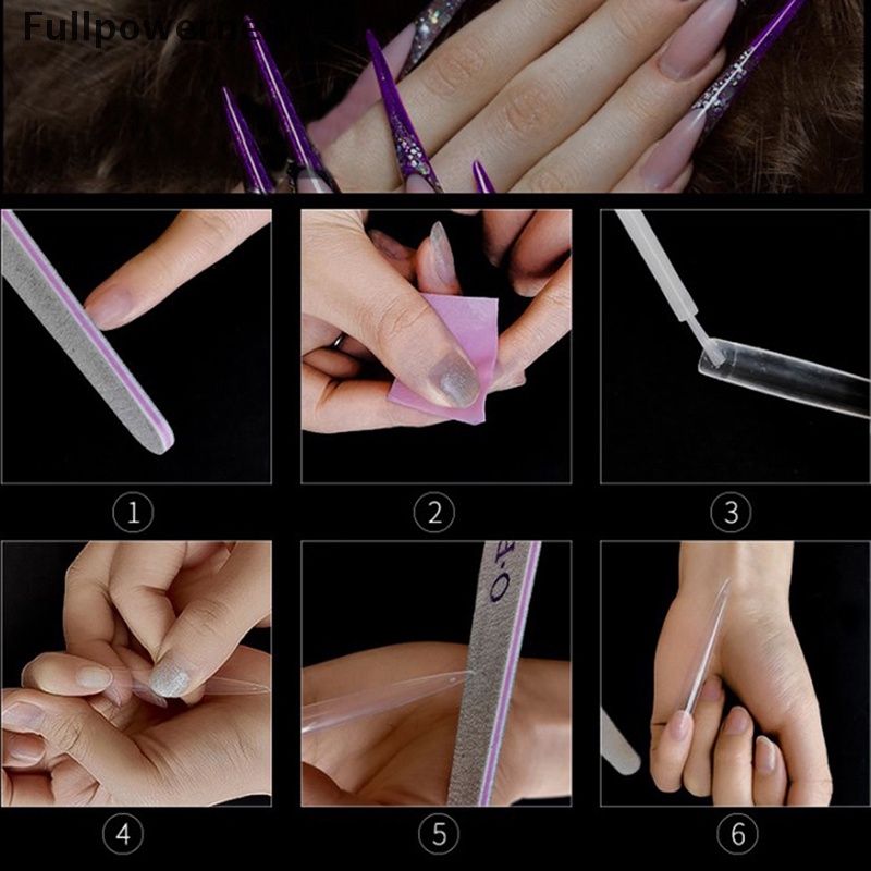 (FULL) 10pcs / Set Kuku Palsu Model Stiletto Ekstra Panjang Untuk Nail Art