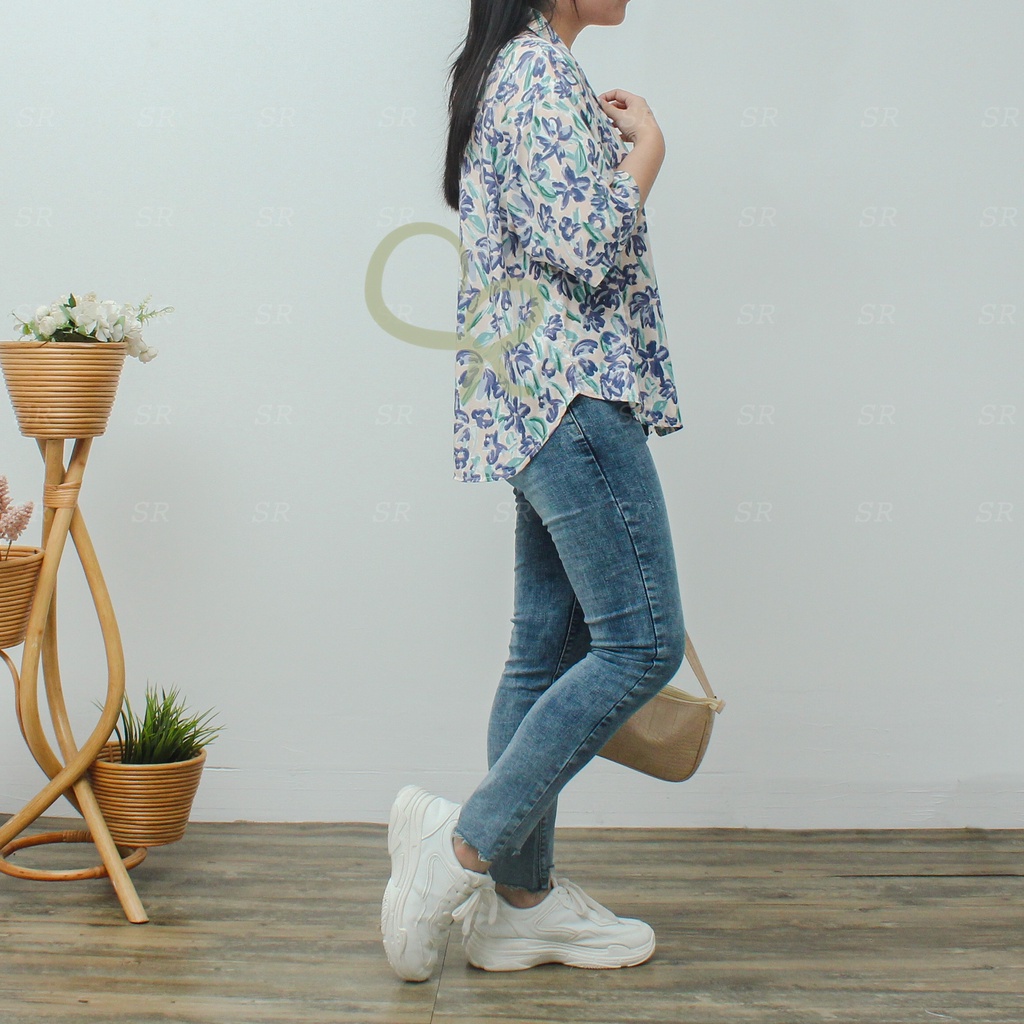 Kemeja Motif Oversize Casual Santai Wanita Premium Rayon Ringan Dingin