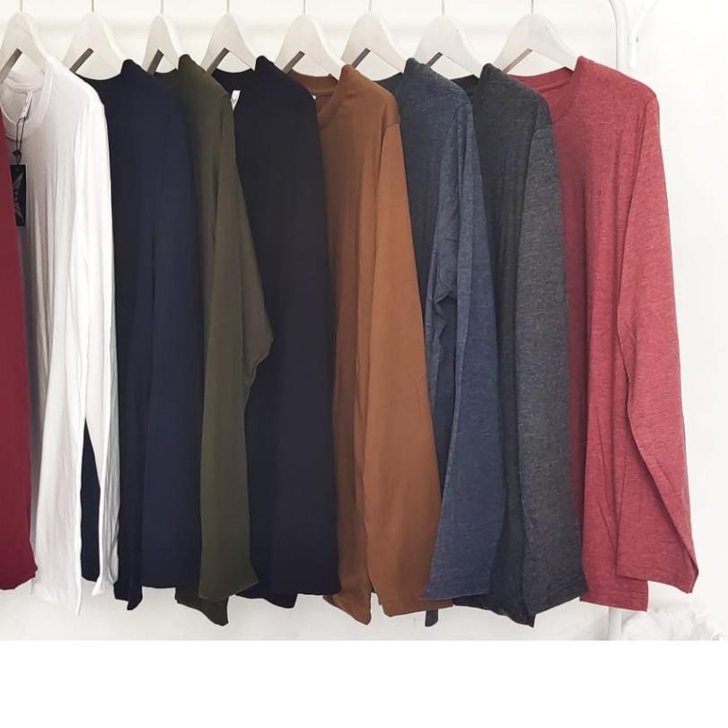 ❊ Kaos Polos Lengan Panjang Pria Dan Wanita Twotone / Tuton Misty Katun 30s ❈