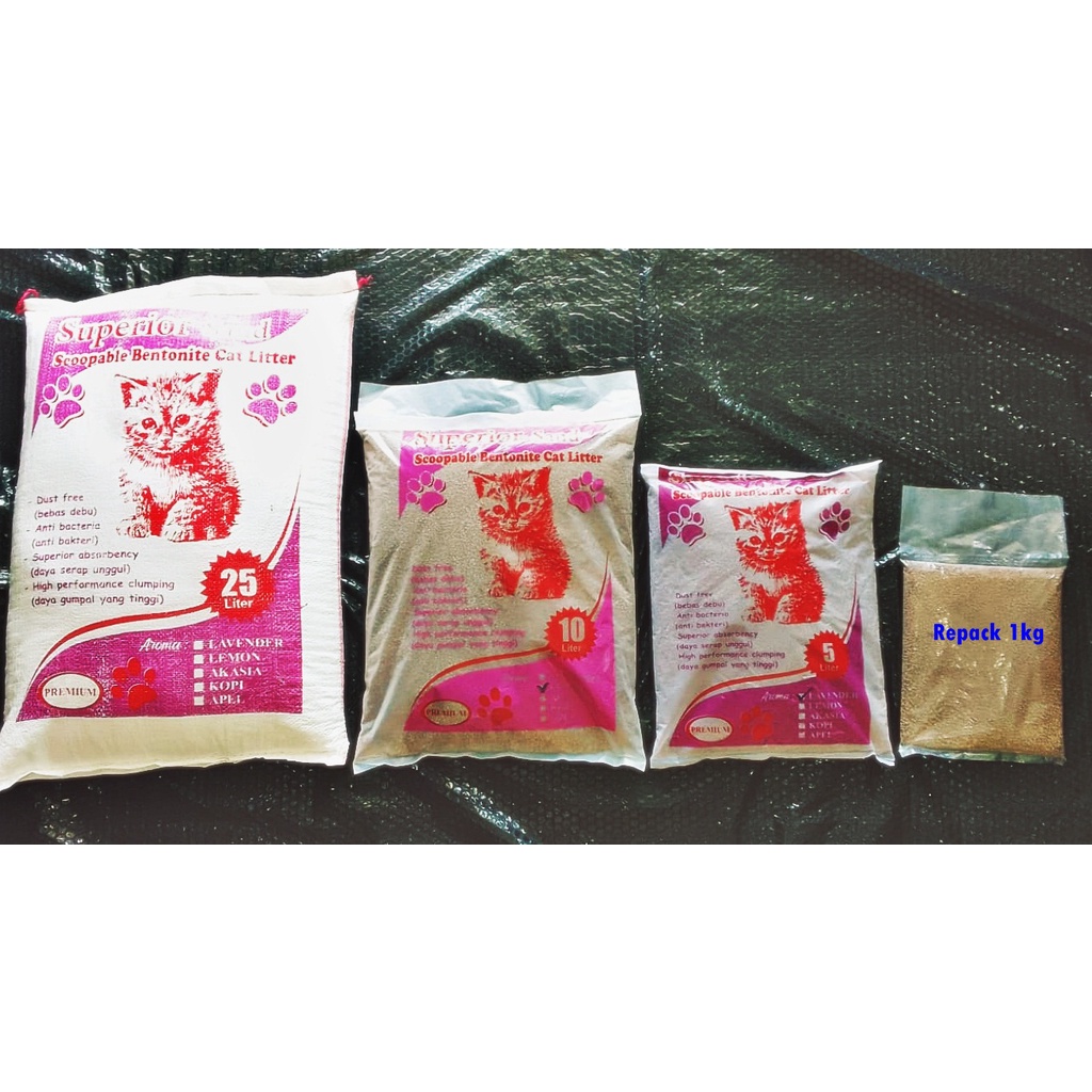 Pasir Kucing Superior 1kg Gumpal Wangi Kekuatan Gumpal Super Repack