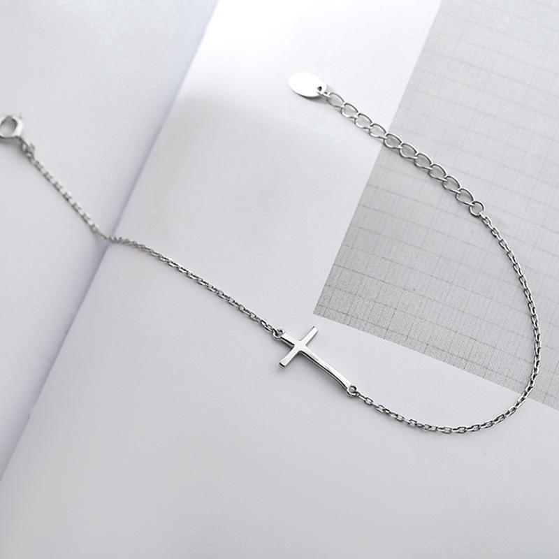 Gelang Salib Perak Classic Cross Pendant Bracelet Woman Gift Beautiful Silver Chain Cuff Jewlry