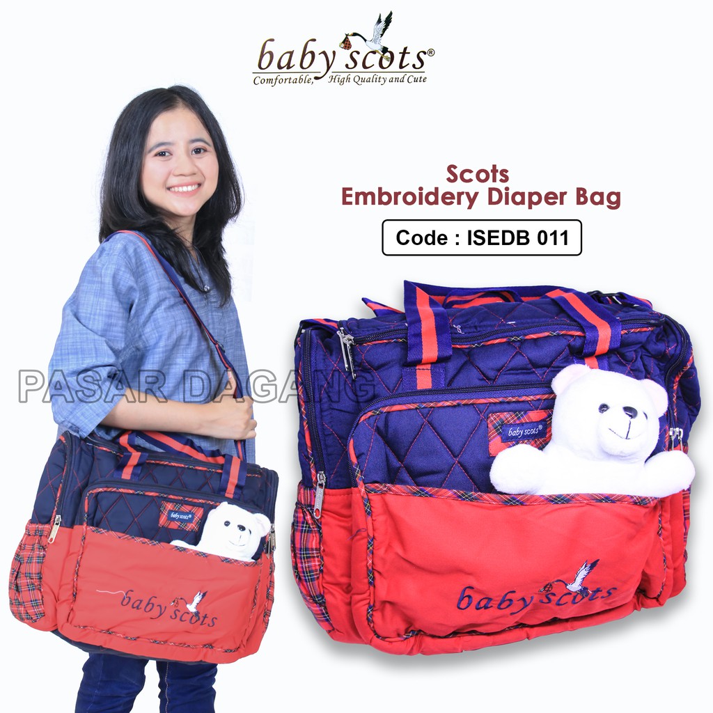 Tas Baby Scots Large Diapers Bag / Tas Perlengkapan Bordir Bonekah Besar - ISEDB011