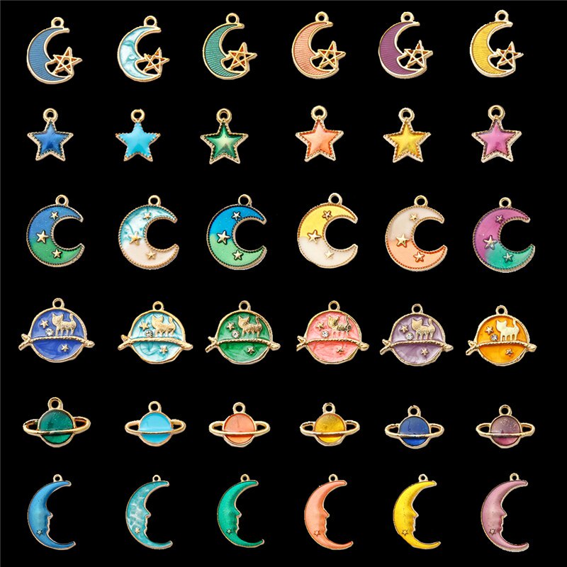 8Pcs Mixed Cute Moon Stars Globe Charms DIY Earrings Bracelet Pendant Neacklace Accessories For Jewelry Making