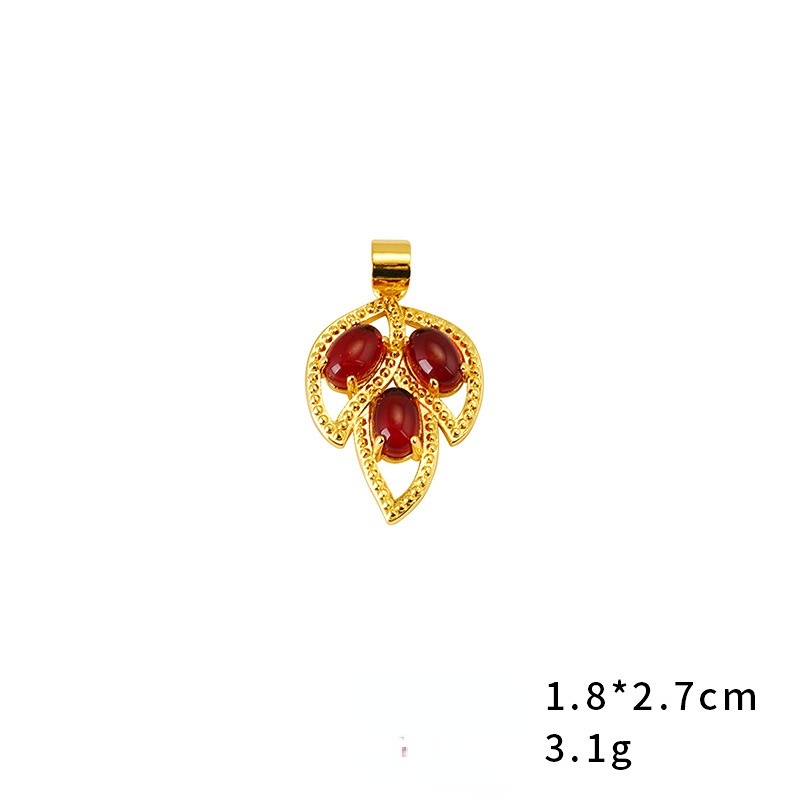 Kalung Emas Emas Asli Kadar 375 Hias Liontin Daun Maple Tiga Daun Merah Untuk Wanita