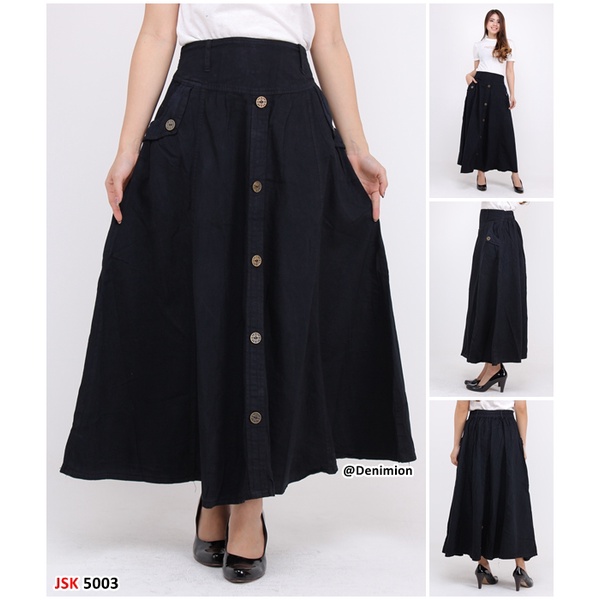 Rok Jeans Panjang Long Skirt Rok Panjang HITAM