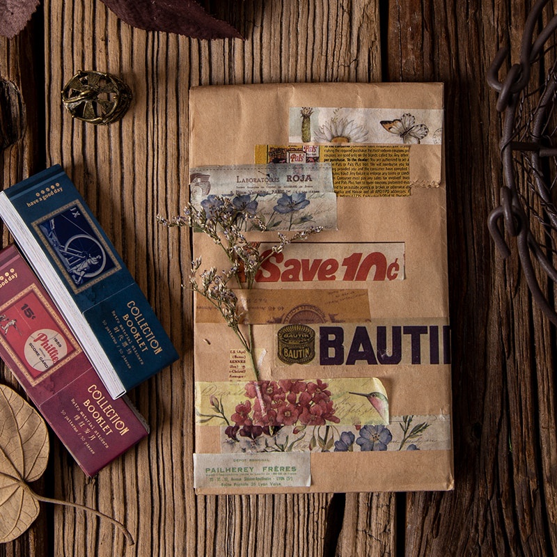 Journamm 50pcs/pack Vintage Material Stickers Mini Book Scrapbooking Junk Journal Creative Stationery DIY Decoration Stickers-4