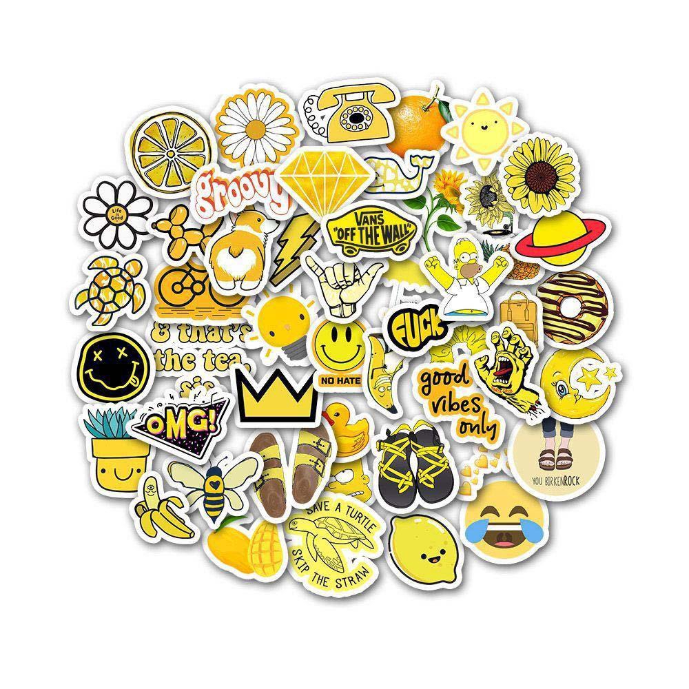 50pcs Pack Stiker Kartun Warna Kuning Tahan Air Untuk Koper Laptop Graffiti Shopee Indonesia