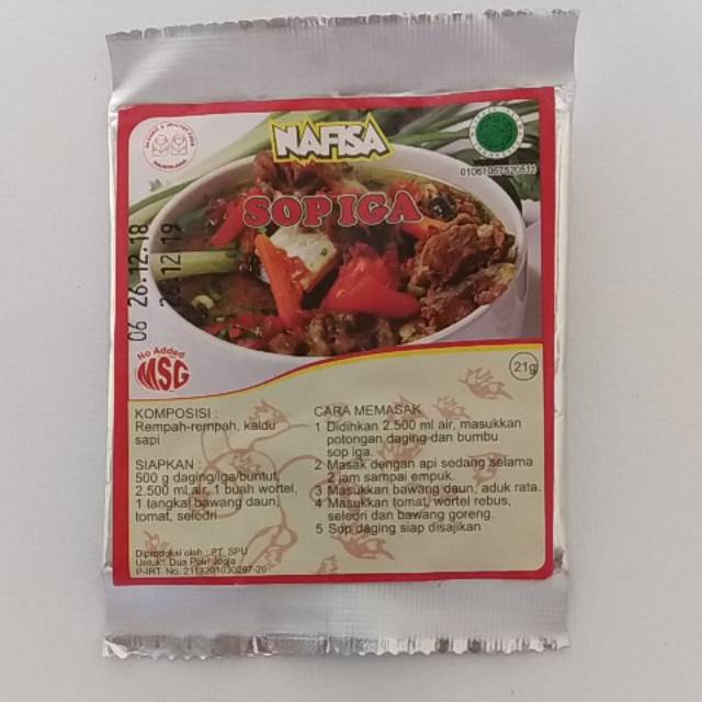 

Bumbu Non MSG Sop Iga, Ayam Bakar, Soto Ayam Nafisa