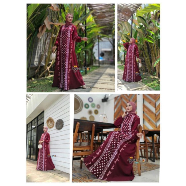 Twill NK Ori Polka Maroon Maruun Gamis Wanita