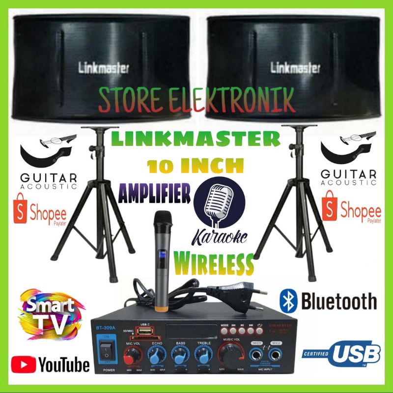 Paket Sound System Linkmaster 10&quot; Amplifier Bluetooth Usb Upgrade