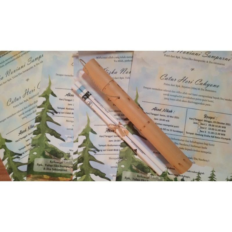 Undangan gulung bambu full color custom