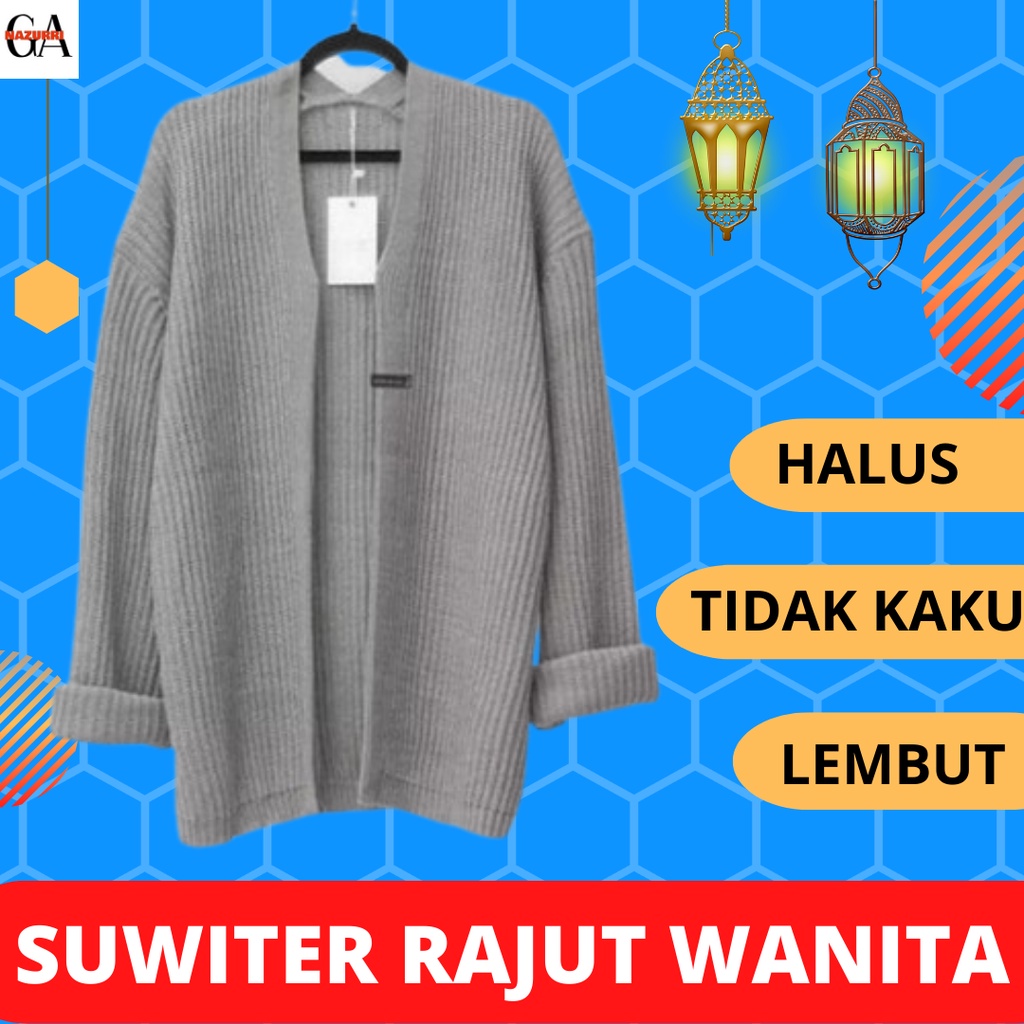 Baju Cardi Suwiter Pakaian Sweter Atasan Hangat Rajut Import Wanita Korea Oversize Kekinian Abu Cewe