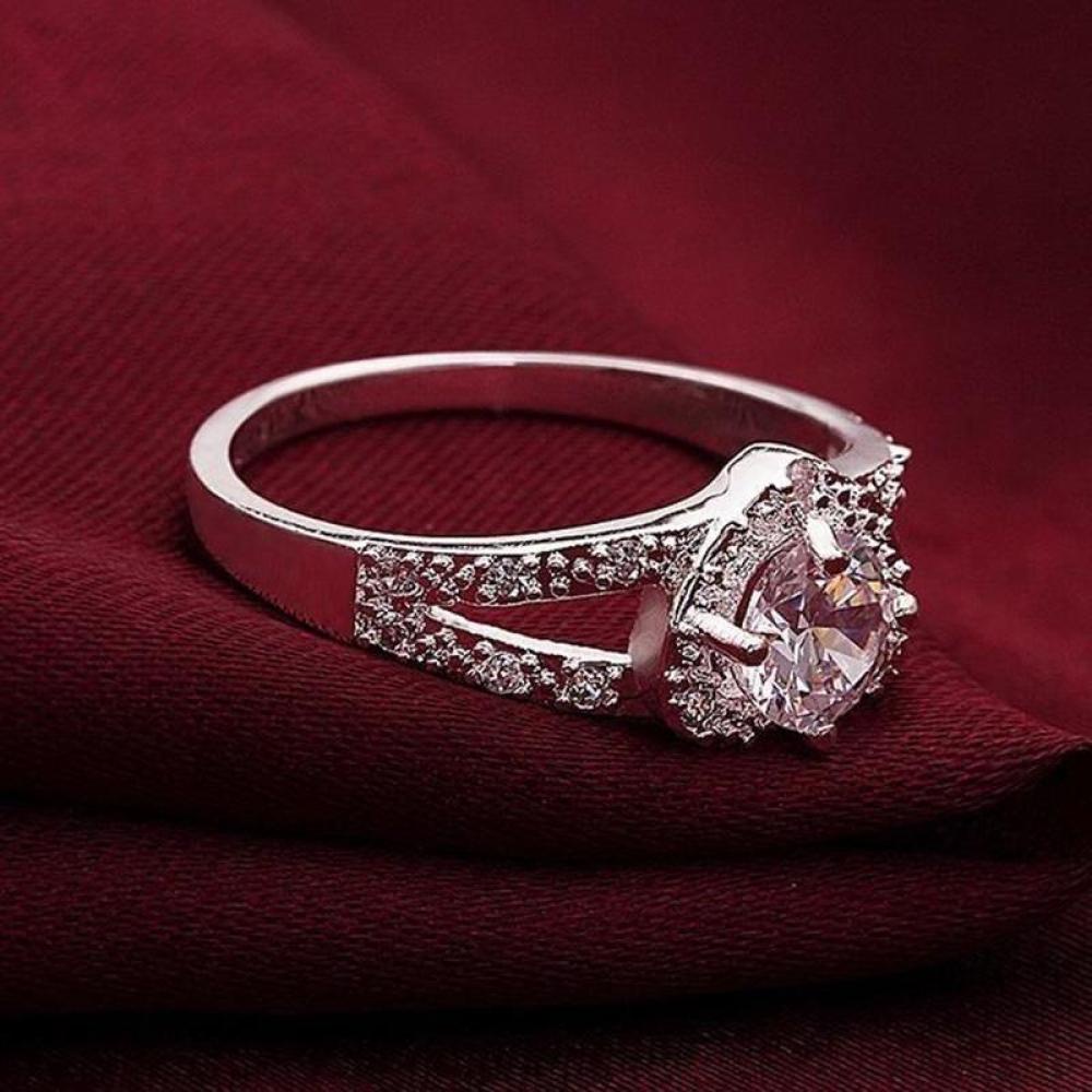 Timekey Cincin Nikah Sterling Silver 925 Desain Hati Unik Hias Kristal Berlian Imitasi A3K2