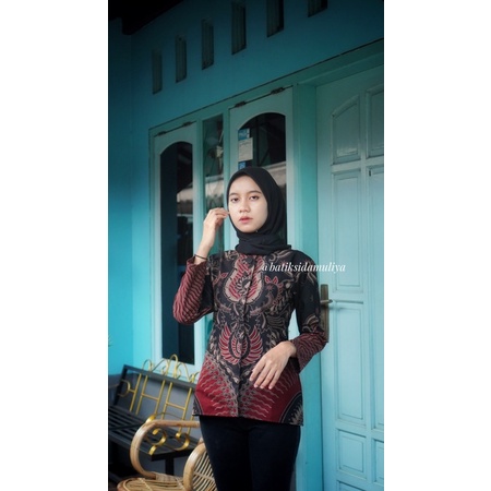 Blouse Batik Premium By Sidamuliya Collection Blus Atasan Blazer Kantor Resleting Depan Eksklusif-Alina
