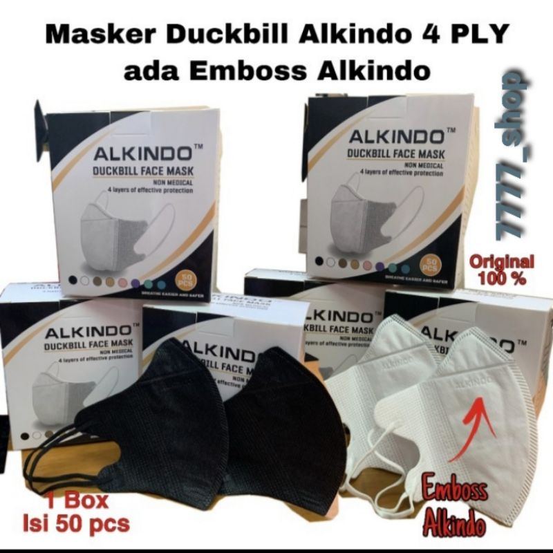 Masker Duckbill ALKINDO, ( Garis dan embos Alkindo) hrg 50pcs/box