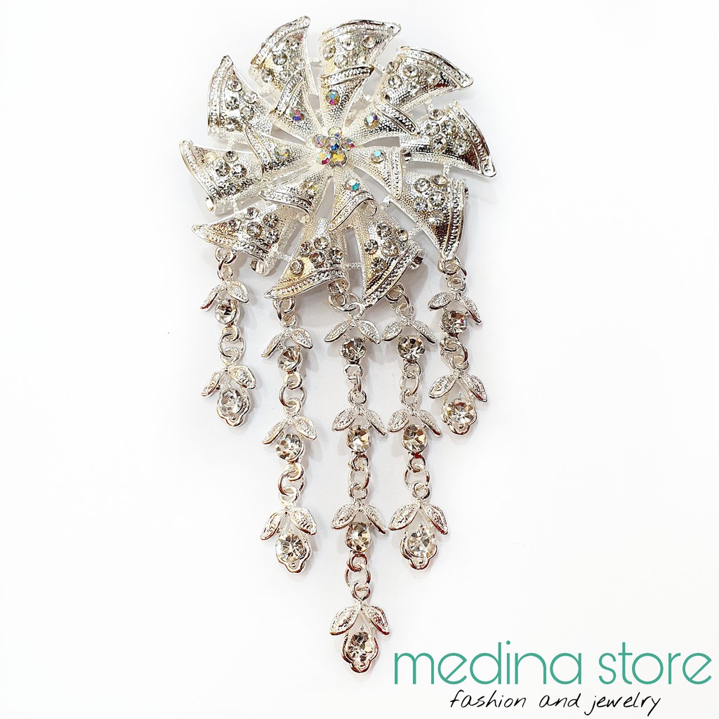 Bros Kebaya Mewah/Bros Besar Elegant/Bros Jurai/Bros Cantik Mewah Murah/Bros Permata Mawar-Miracle Putih