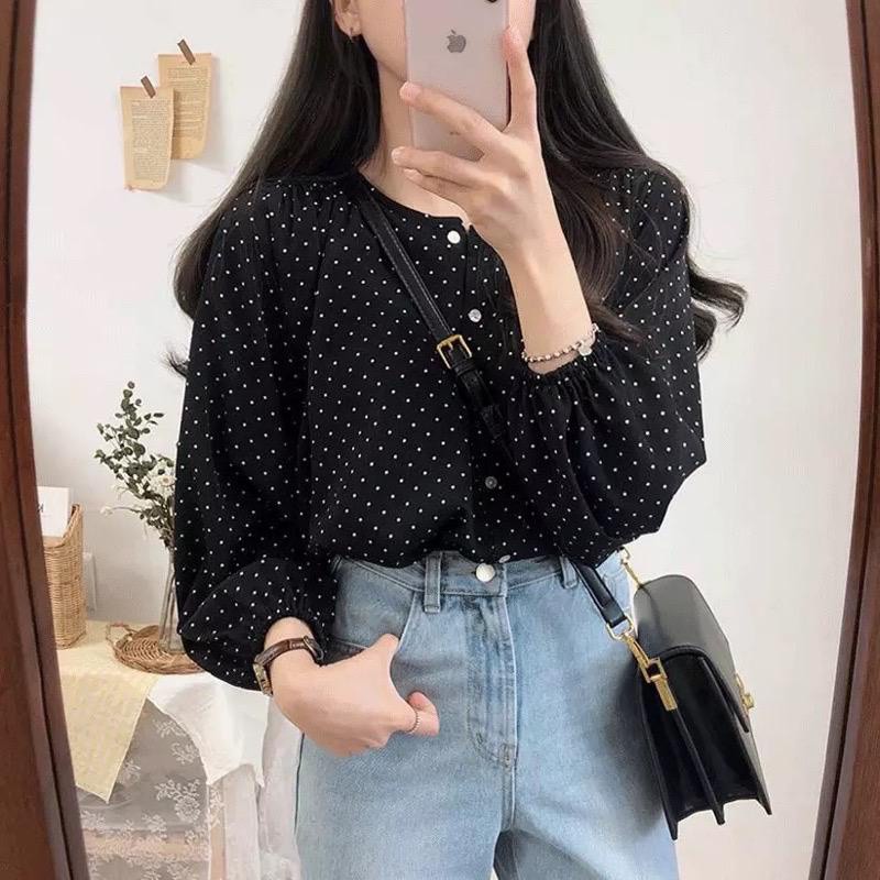 Jasmin Top Blouse - Baju Blouse Polkadot - Baju Blus Lengan Balon - Atasan Wanita Terbaru 2021