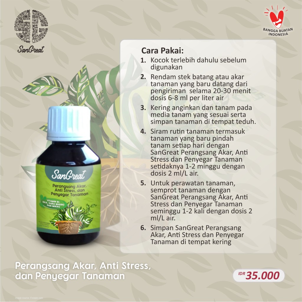 SanGreat Perangsang Akar dan Anti Stress  100 ml Tanaman Vitamin B1 dan hormon auksin untuk tanaman aglonema monstera keladi philodendron calathea anthurium kaktus alocasia