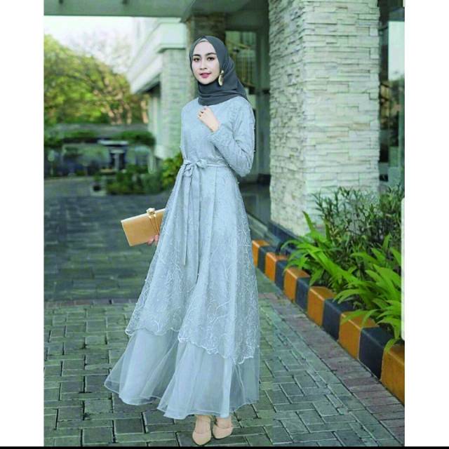 GAMIS ADELIA BROKAT TILE MUTIARA