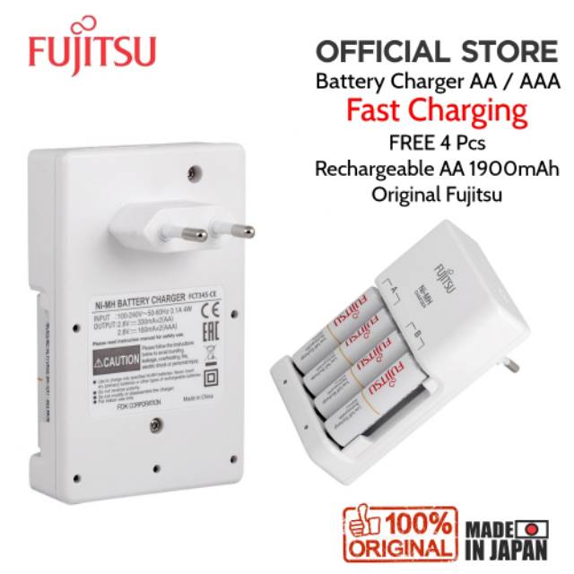 Charger Baterai AA AAA 6HR BONUS 4x AA 1900mAh Rechargeable FUJITSU Original Japan