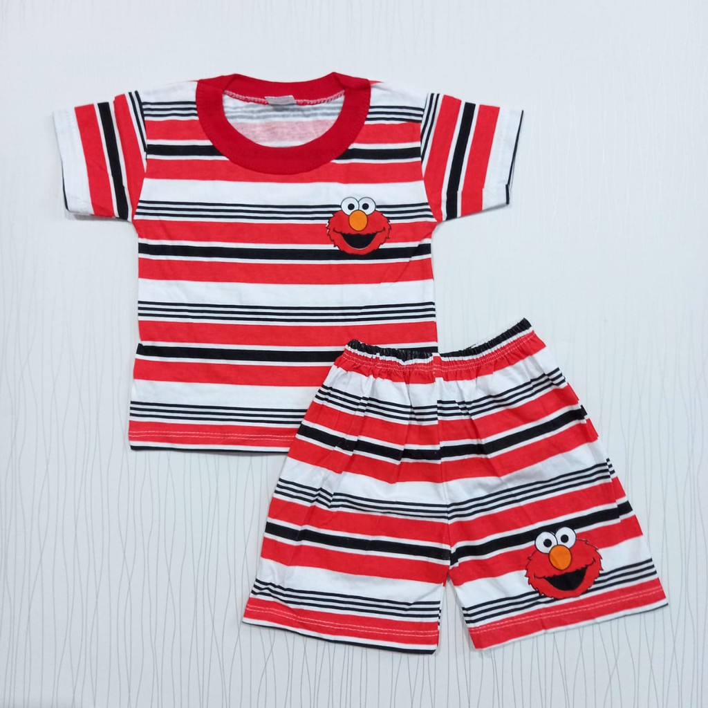 setelan baju anak laki laki salur elmo