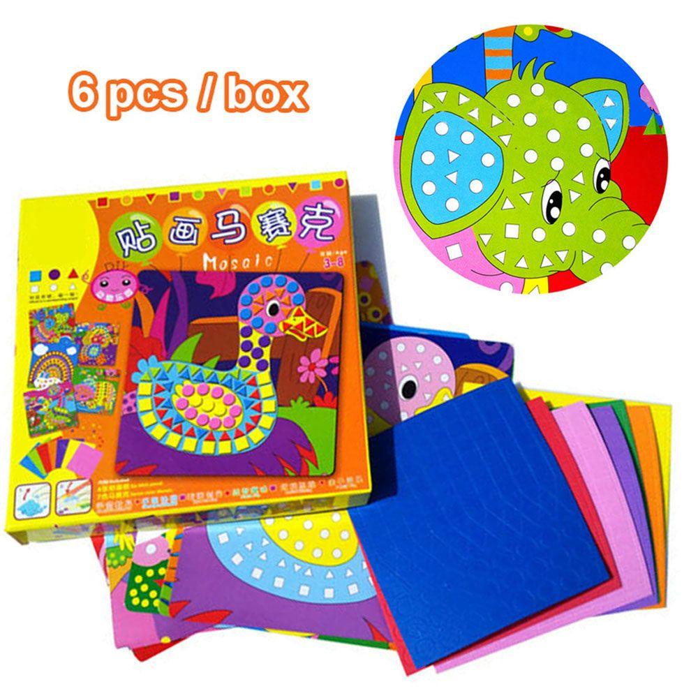 R-flower 6pcs / Kotak Mainan Puzzle Stiker Mosaik 3D Motif Kartun Bunga Untuk DIY Craft Anak