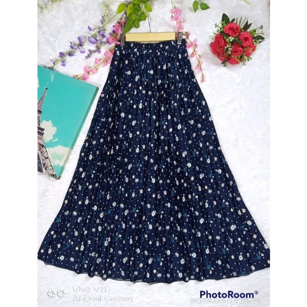 GS-ROK PLISKET TULIP BINTIK PREMIUM/ROK PLISKET PANJANG/MAXY SKIRT/ROK PILSKET MOTIF BUNGA