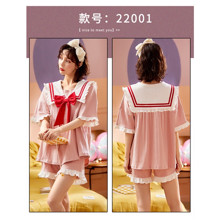 MR-05 set piyama sailor baju tidur wanita lengan pendek renda lolita import korea jepang