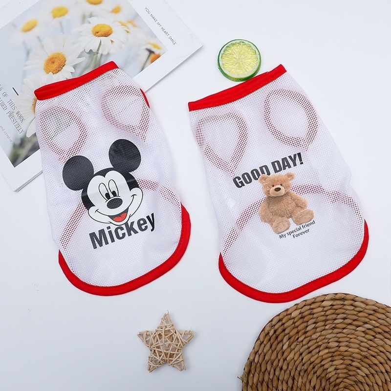 Rompi Anjing Motif Kartun Mickey Mouse Beruang Bahan Mesh Breathable Untuk Musim Panas