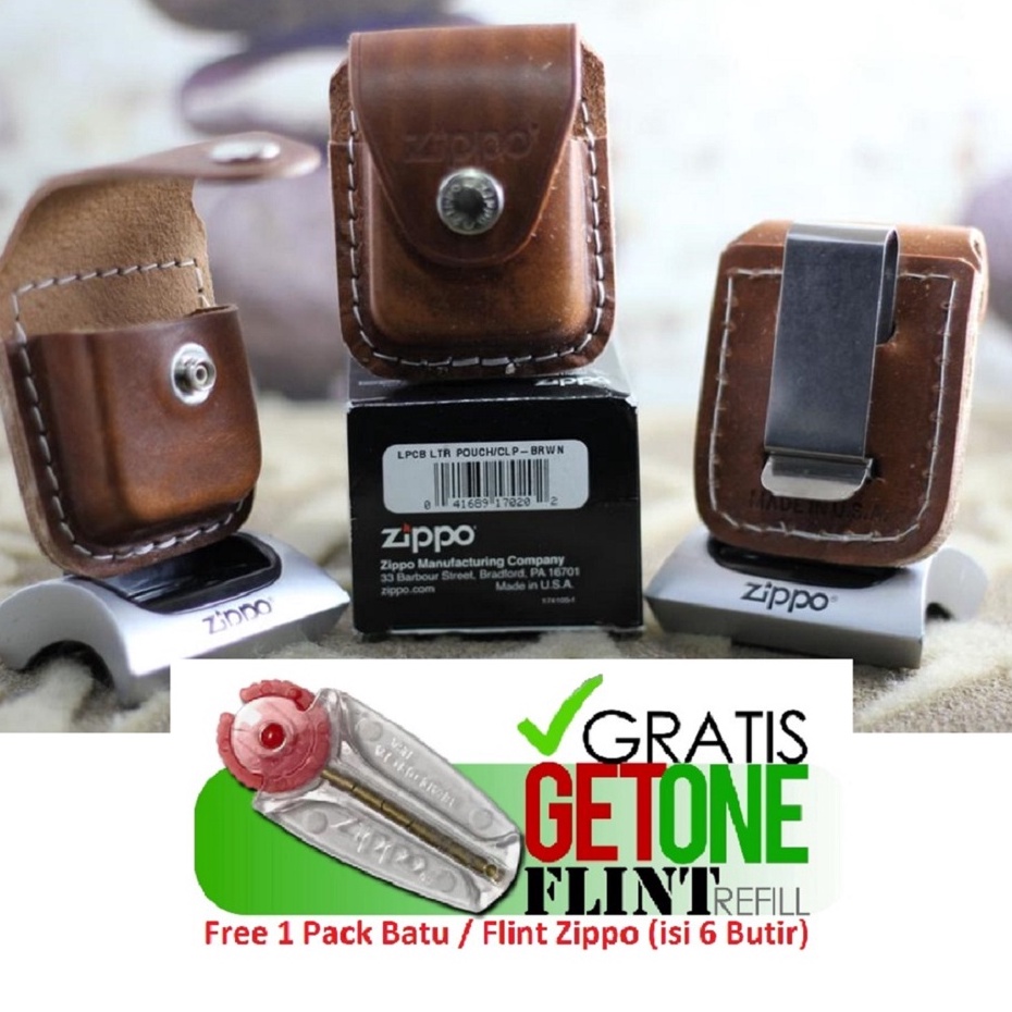 ⭐⭐⭐⭐⭐ Sarung pouch Zippo Original Coklat BONUS FLINT BATU 6Pcs