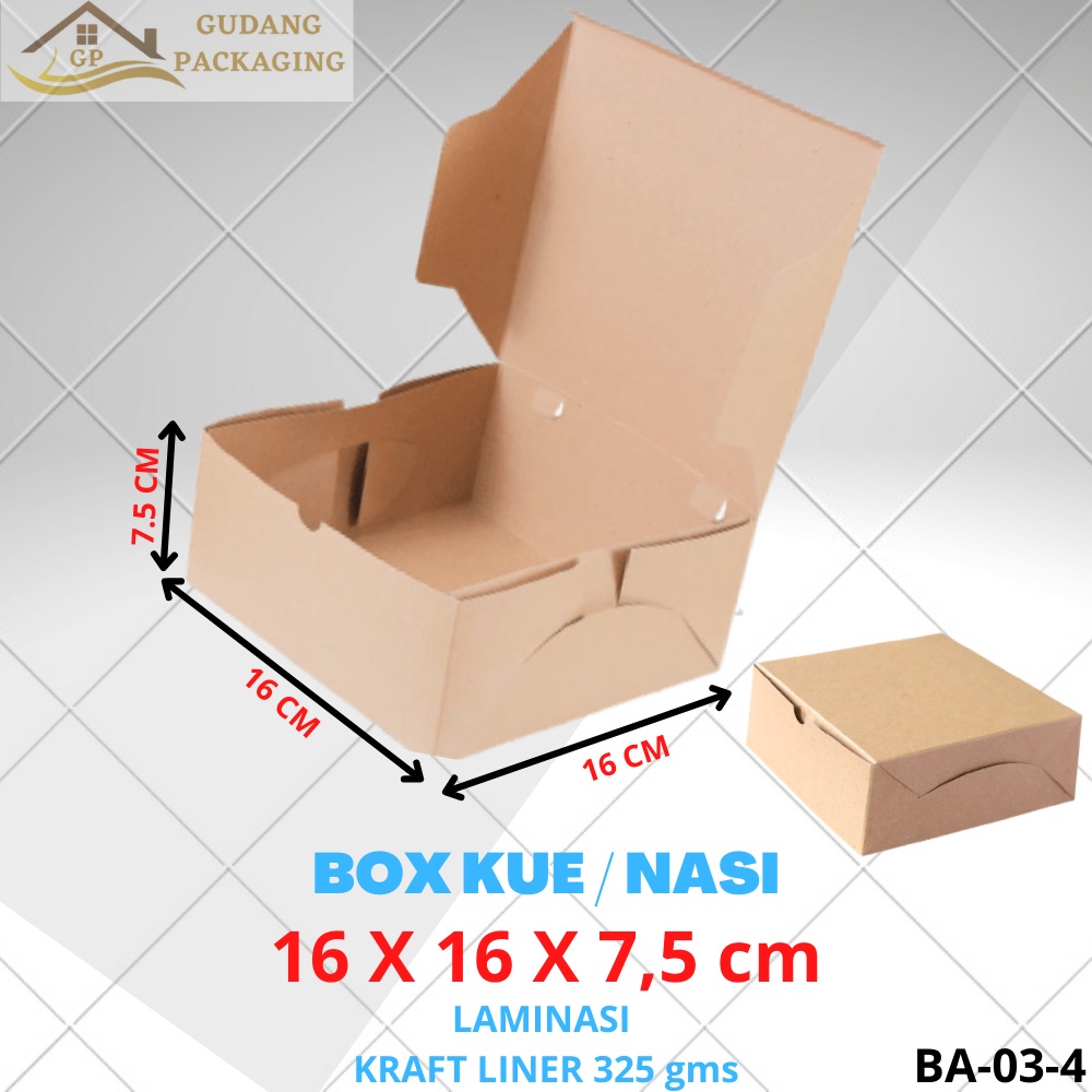 

KARDUS BOX KOTAK NASI KUE SNACK ROTI / DUS KOTAK SNACK NASI DONAT BOLEN 325 GMS LAMINASI 16X16X7,5 CM BA-03-04