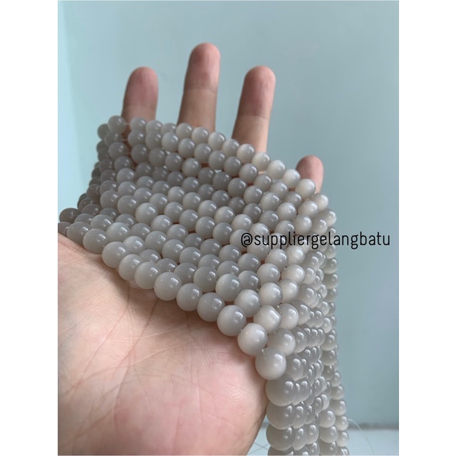 batu renceng kalung Gelang GREY cat eye 8mm mata kucing akik abu abu