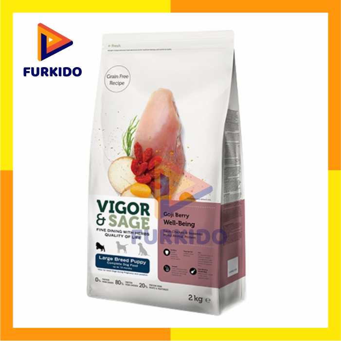 Vigor &amp; Sage Large Puppy Wolfberry Well Being Chicken Seaweed 2 Kg