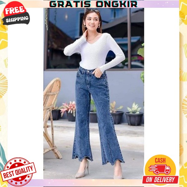 Celana Cutbray Wanita Celana Panjang Jeans Wanita Kekinian Celan Kulot Cutbray Cewek Korean Style Cu