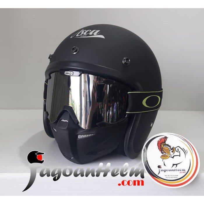 ASCA HELM RETRO | BLACK DOFF + INKO GOGGLE MASK SILVER | BUBBLE SOLID