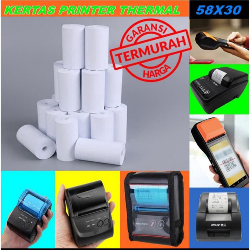 

Kertas Printer Thermal 58/57x30mm Kertas EDC Printer Bloototh