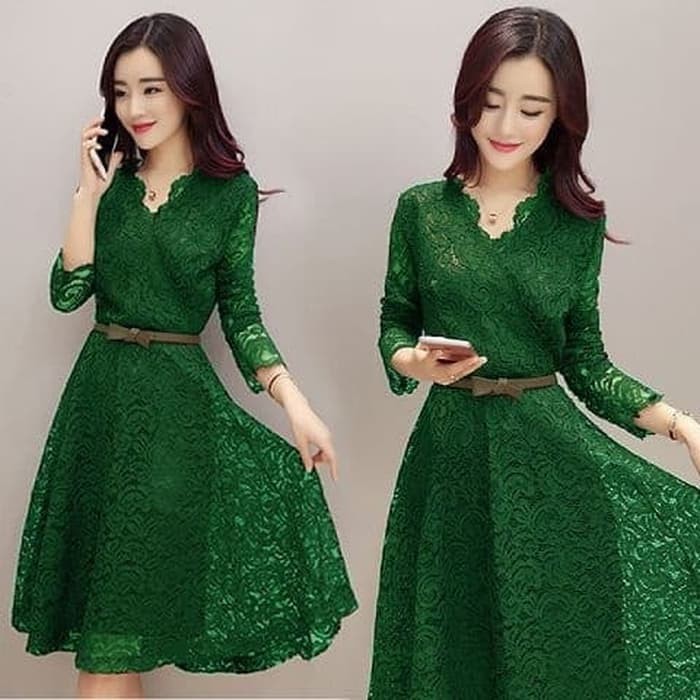 MINI DRESS BROKAT HIJAU  Terusan