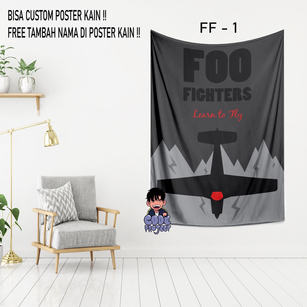 POSTER KAIN FOO FIGHTERS - poster kain - hiasan dinding foo fighters - custom poster kain - hiasan k