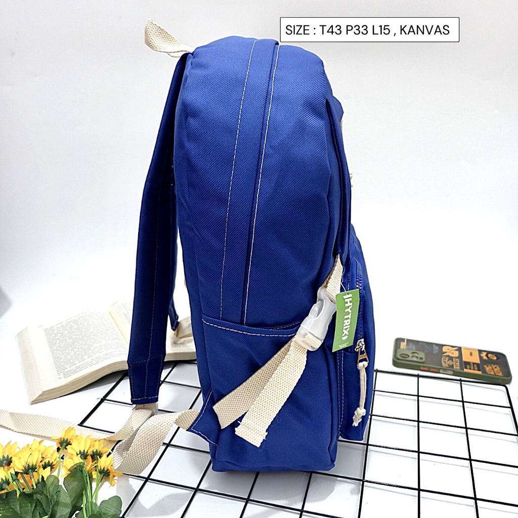 (DISKON BISA COD) RANSEL TAS PUNGGUNG GESPER MOTIF POLOS WARNA GESPER BackPack CANVAS SEKOLAH/Kuliah